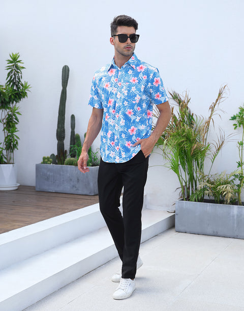 Mens Short Sleeve Button Down Hawaiian Dress Shirt