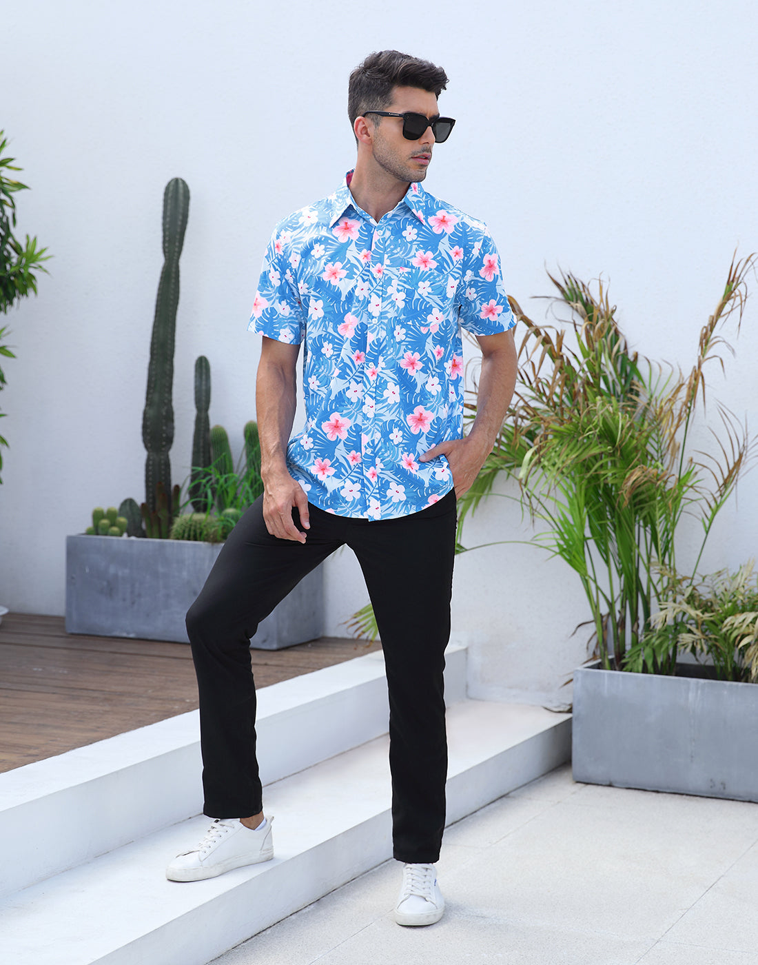 Mens Short Sleeve Button Down Hawaiian Dress Shirt
