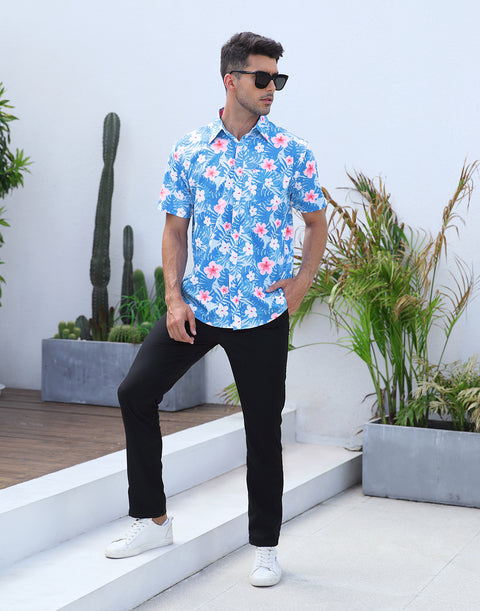 Mens Short Sleeve Button Down Hawaiian Dress Shirt