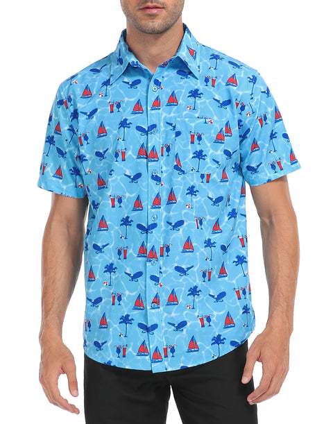 Mens Short Sleeve Button Down Hawaiian Dress Shirt