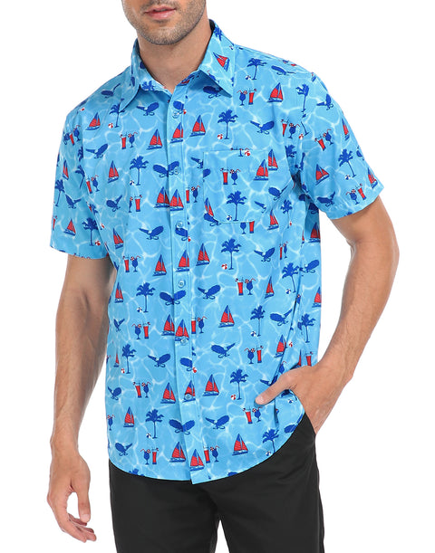 Mens Short Sleeve Button Down Hawaiian Dress Shirt