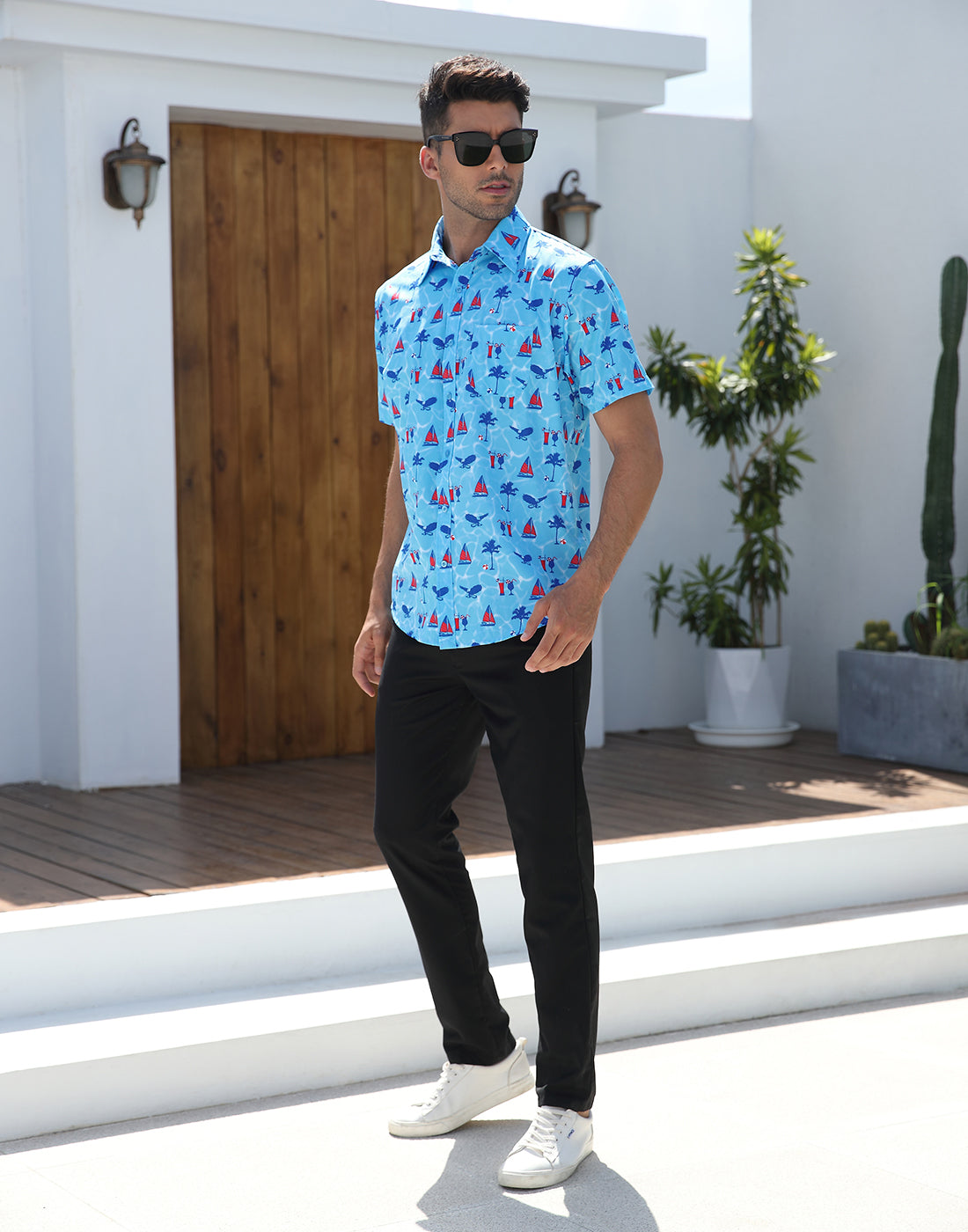 Mens Short Sleeve Button Down Hawaiian Dress Shirt