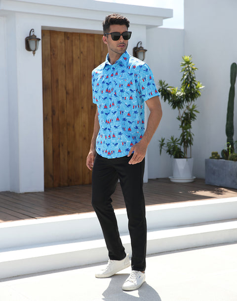 Mens Short Sleeve Button Down Hawaiian Dress Shirt