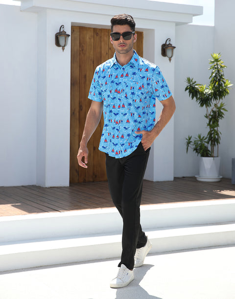 Mens Short Sleeve Button Down Hawaiian Dress Shirt