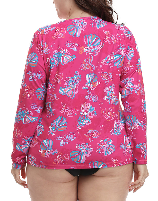Pink Seashell Plus Size Rash Guard UPF 50 – close-up detail