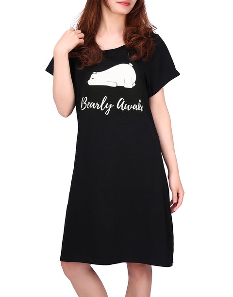 Bearly Awake Short Sleeve Sleep Dress