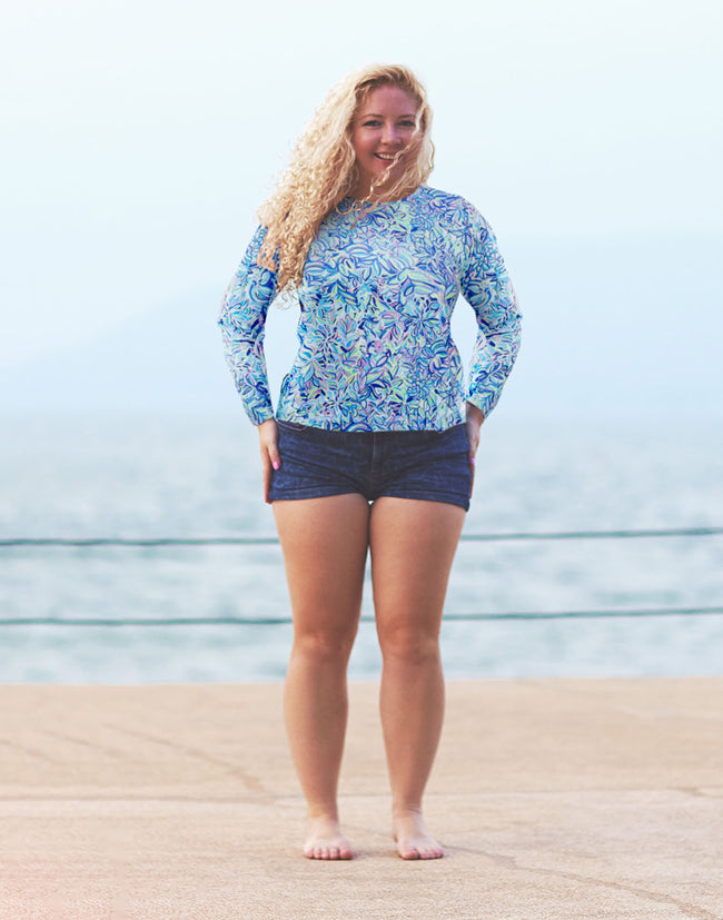 Beach Floral Plus Size Rash Guard UPF 50 – back view