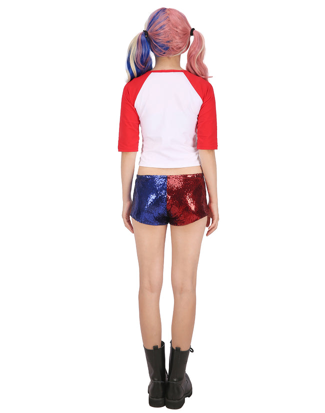 Red & Blue Sequin Shorts Costume Shorts – close-up detail