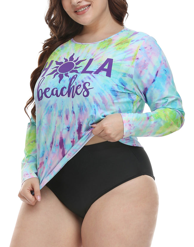 Tie Dye Plus Size Rash Guard UPF 50 Swim Top – side view