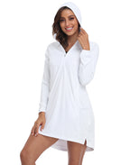 White Beach Coverup Long Sleeve Swim Dress with Hood