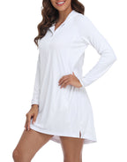 White Beach Coverup Long Sleeve Swim Dress with Hood