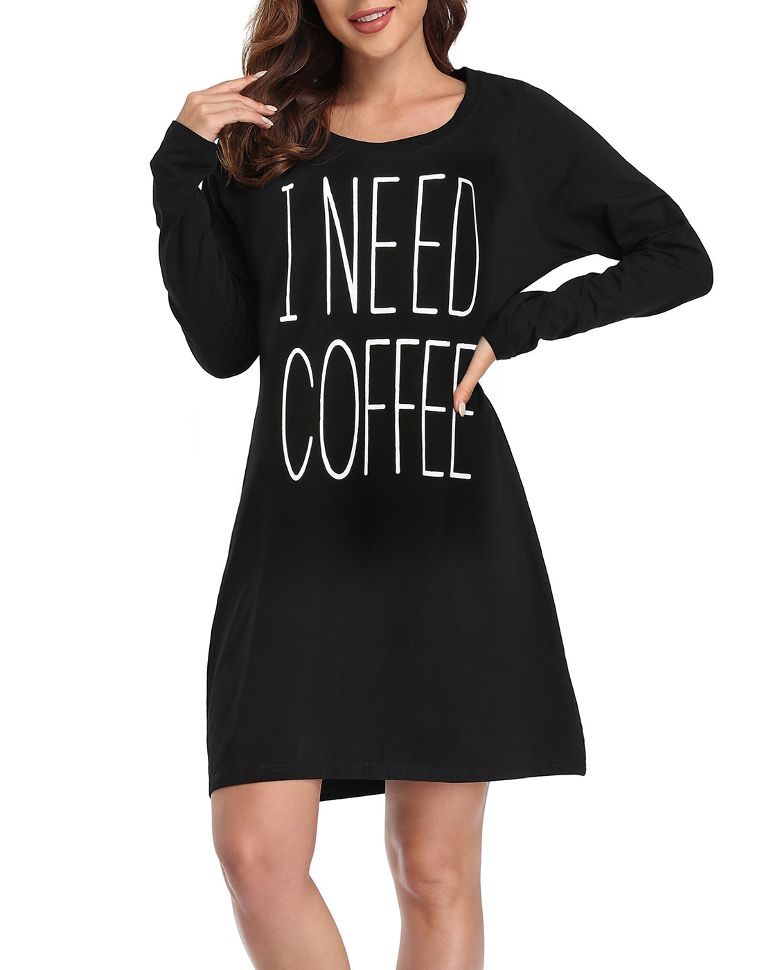 Need Coffee Long Sleeve Sleepwear Cotton Nightgown Sleepshirt Main image