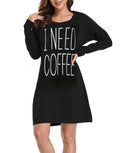 Need Coffee Long Sleeve Sleepwear Cotton Nightgown Sleepshirt