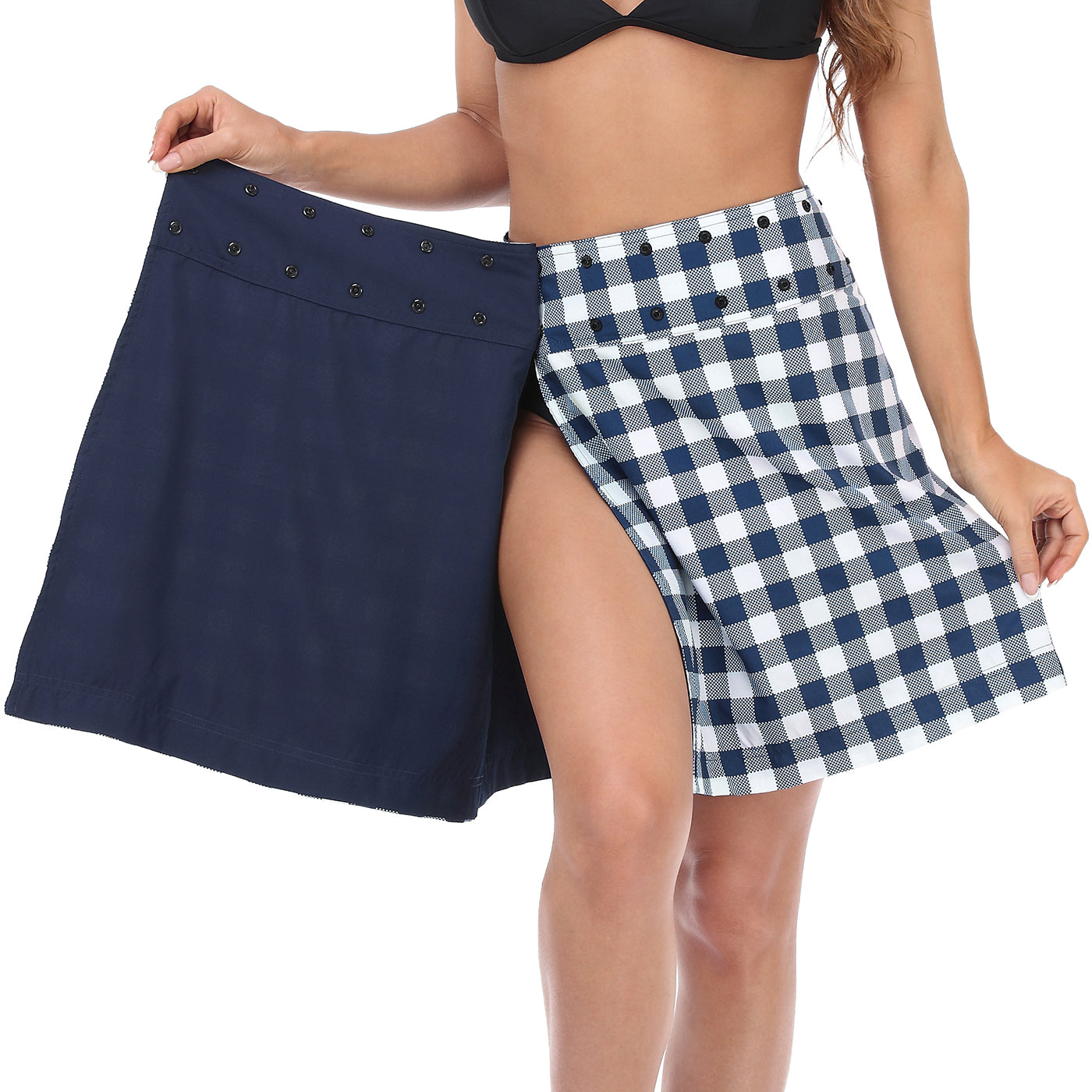 Navy / Gingham Reversible Cover Up Skirt Main image