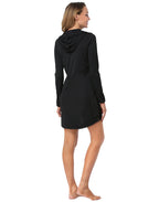 Black Beach Coverup Long Sleeve Swim Dress with Hood