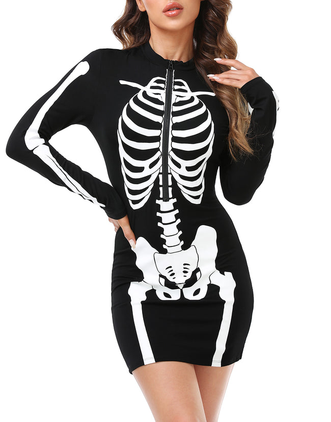 Skeleton Dress Halloween Costume Long Sleeve – close-up detail