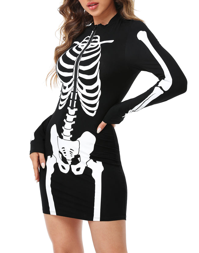 Skeleton Dress Halloween Costume Long Sleeve – side view