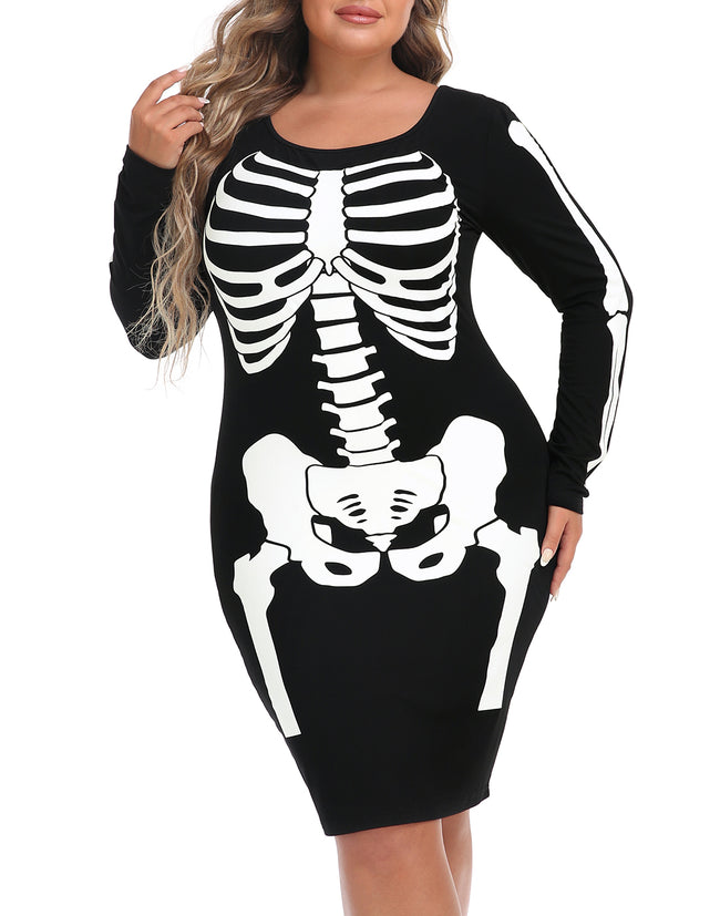 Plus Size Skeleton Dress Halloween Costume – side view