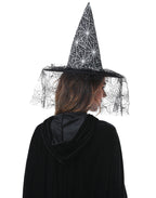 Adult Witch Hat Halloween Costume Accessory with Spider Web Lace Veil