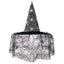 Adult Witch Hat Halloween Costume Accessory with Spider Web Lace Veil