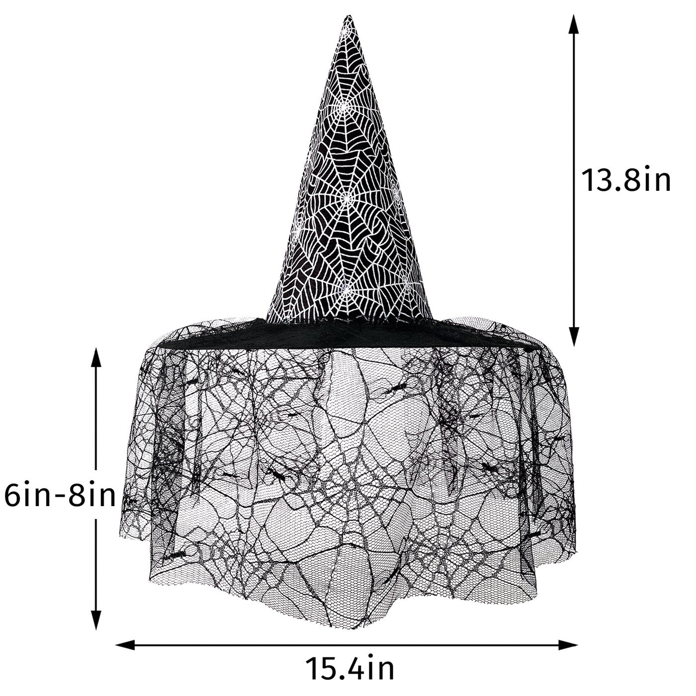 Adult Witch Hat Halloween Costume Accessory with Spider Web Lace Veil