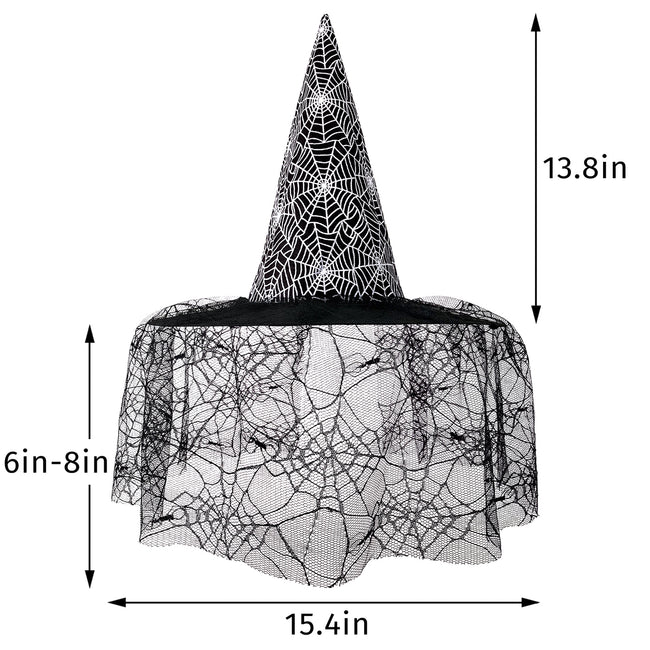 Witch Hat with Spider Web Lace Veil Adult – close-up detail
