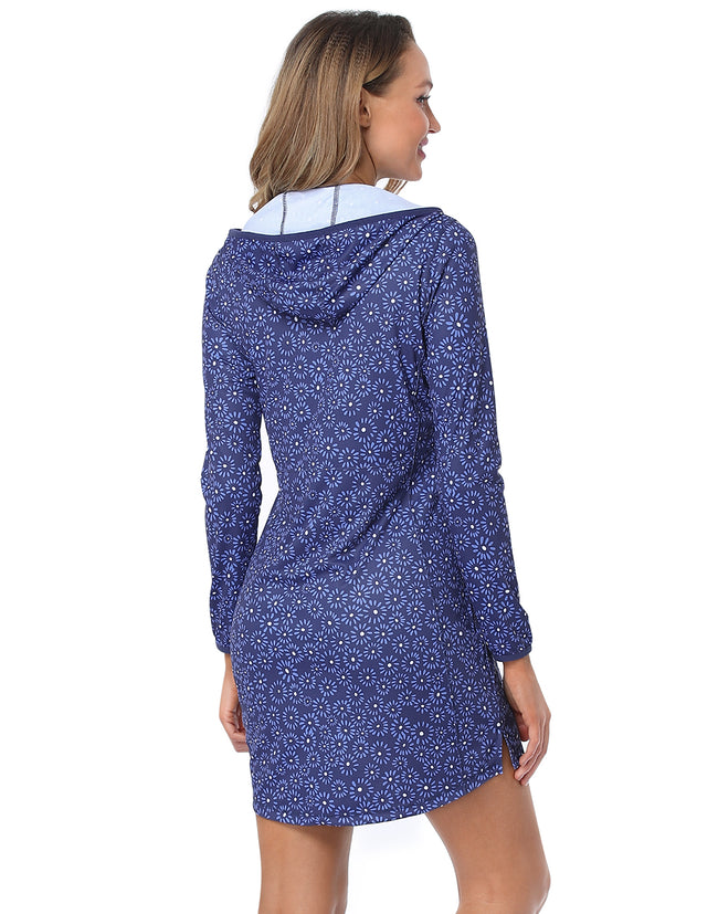 Navy Floral Hooded Beach Cover Up Swim Dress – alternate view