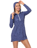 Navy Ditsy Floral Beach Coverup Long Sleeve Swim Dress with Hood