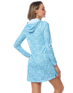 Teal Paisley Beach Coverup Long Sleeve Swim Dress with Hood