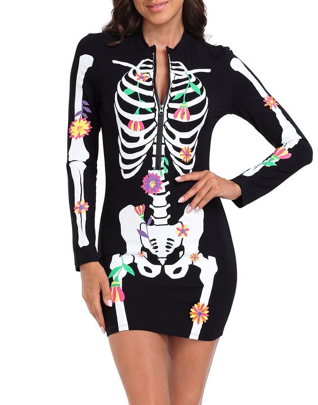 Skeleton Dress Halloween Costume Long Sleeve in Day of the Dead Floral