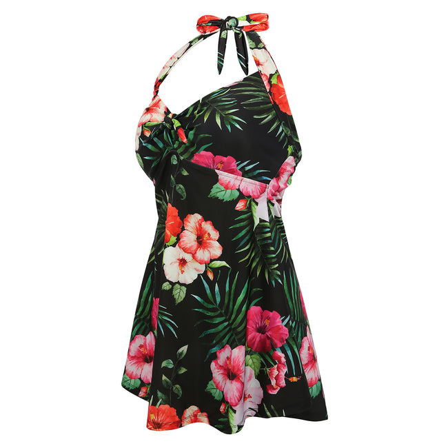 Hawaiian Floral One Piece Swimdress – side view