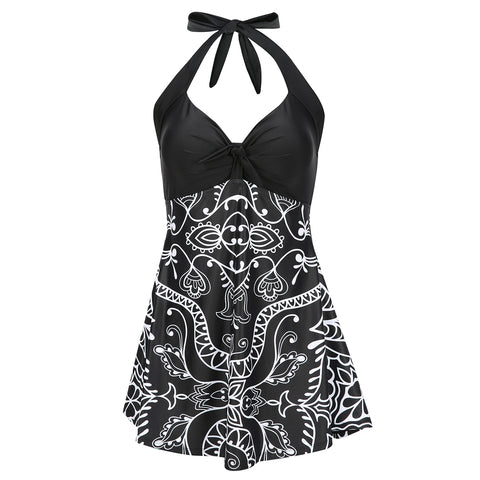 Black & White Abstract Print One Piece Swimdress