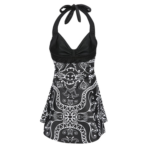Black & White Abstract Print One Piece Swimdress