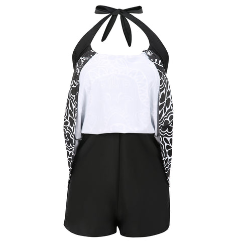 Black & White Abstract Print One Piece Swimdress