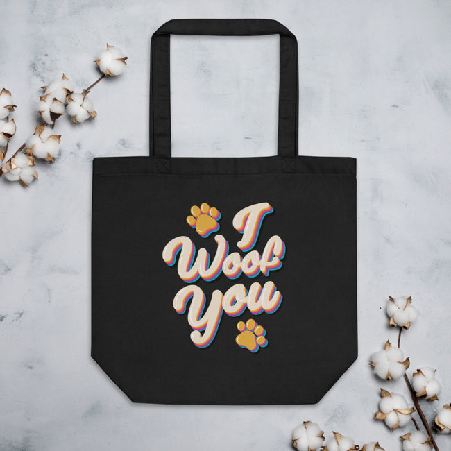 I Woof You Eco Tote Bag Dog Art Tote – close-up detail
