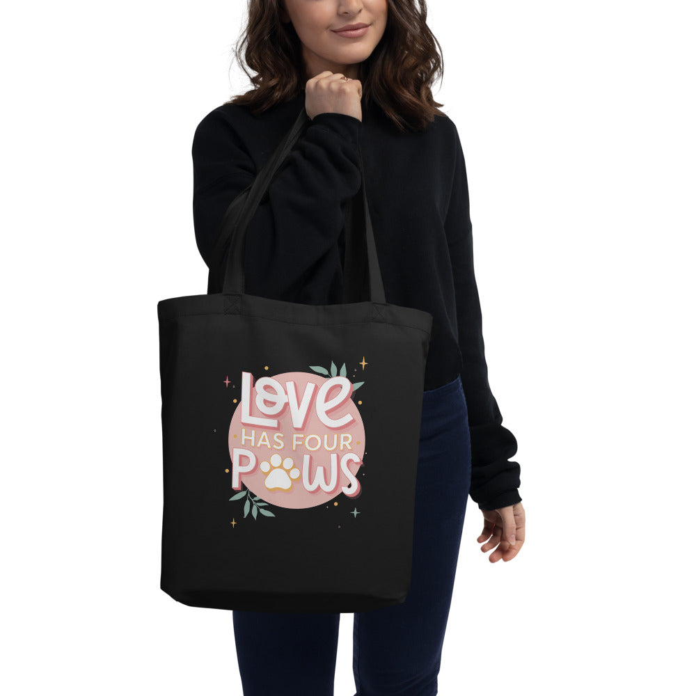 Love Has Four Paws Eco Tote Bag Dog Art in Black