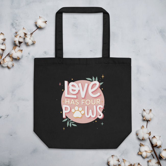 Love Has Four Paws Eco Tote Bag Dog Art – close-up detail