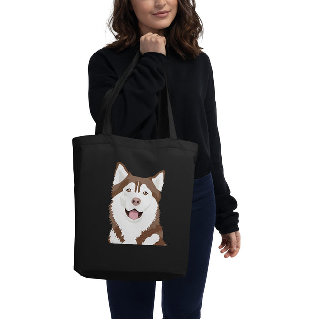 Husky Eco Tote Bag Organic Cotton Dog Art – side view