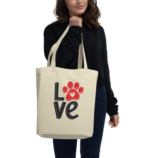 Dogs Are Love Eco Tote Bag Dog Art in Oyster