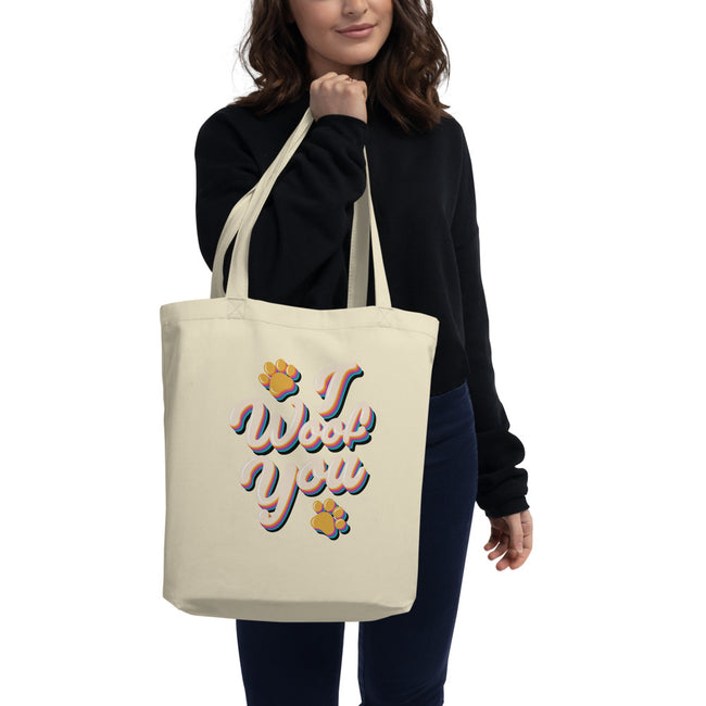 I Woof You Eco Tote Bag Dog Art Tote in Oyster