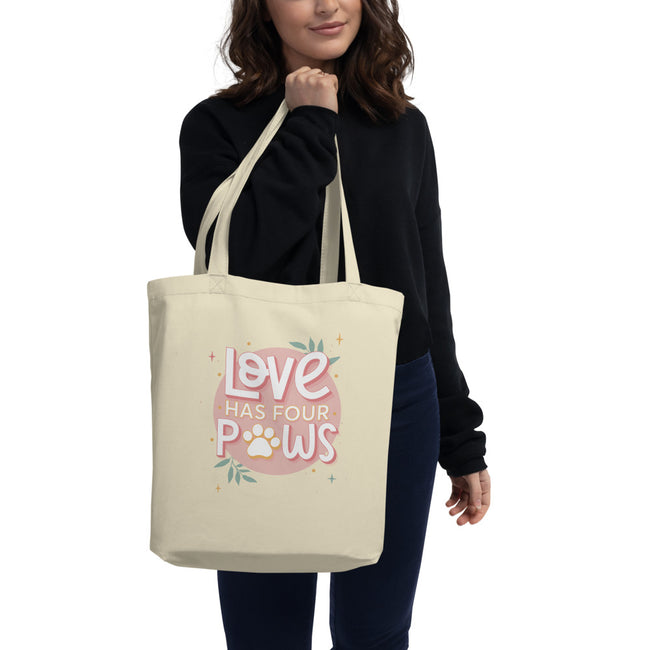 Love Has Four Paws Eco Tote Bag Dog Art in Oyster