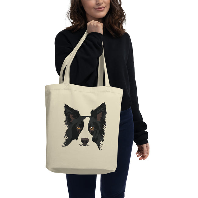 Border Collie Eco Tote Bag Organic Cotton – side view