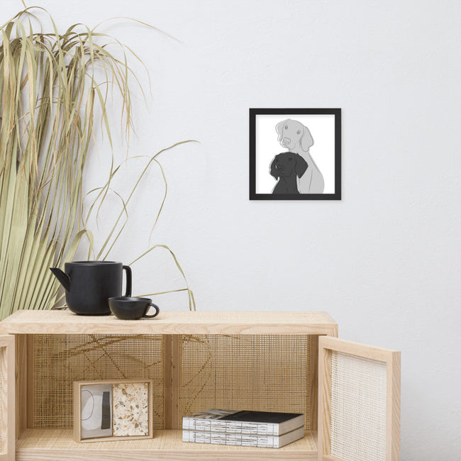 Two Dogs Framed Poster Dog Wall Art in Black – side view