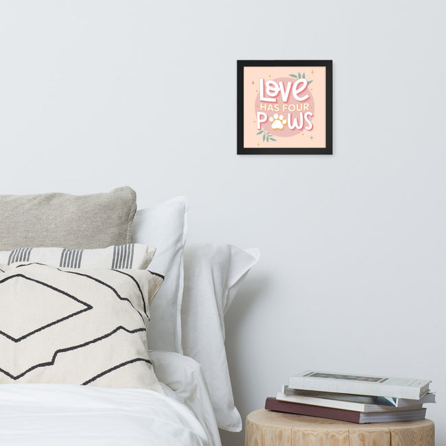 Love Has Four Paws Framed Poster Wall Art in Black – back view