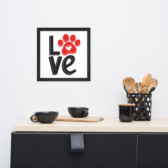 Dogs Are Love Framed Poster Dog Wall Art in Black – close-up detail