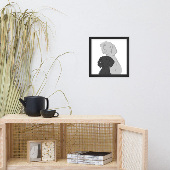 Two Dogs Framed Poster Dog Wall Art in Black – close-up detail