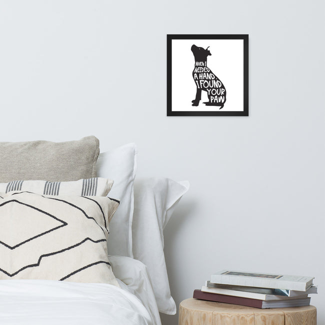 When I Needed a Hand Framed Poster Dog Art in Black – close-up detail