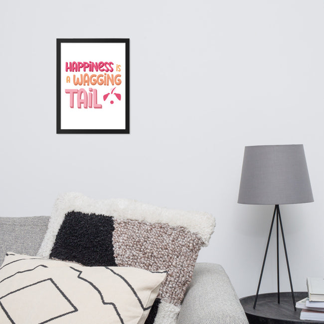 Happiness is a Wagging Tail Framed Poster in Black – close-up detail