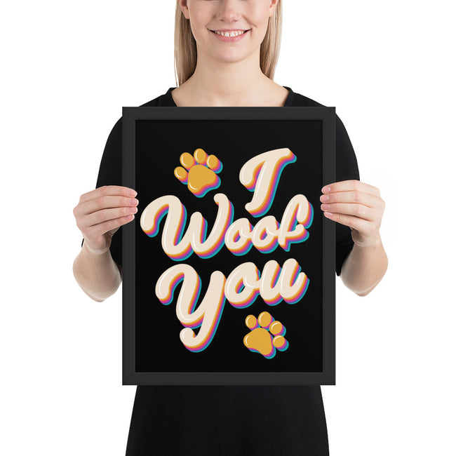 I Woof You Framed Poster Dog Wall Art in Black – close-up detail