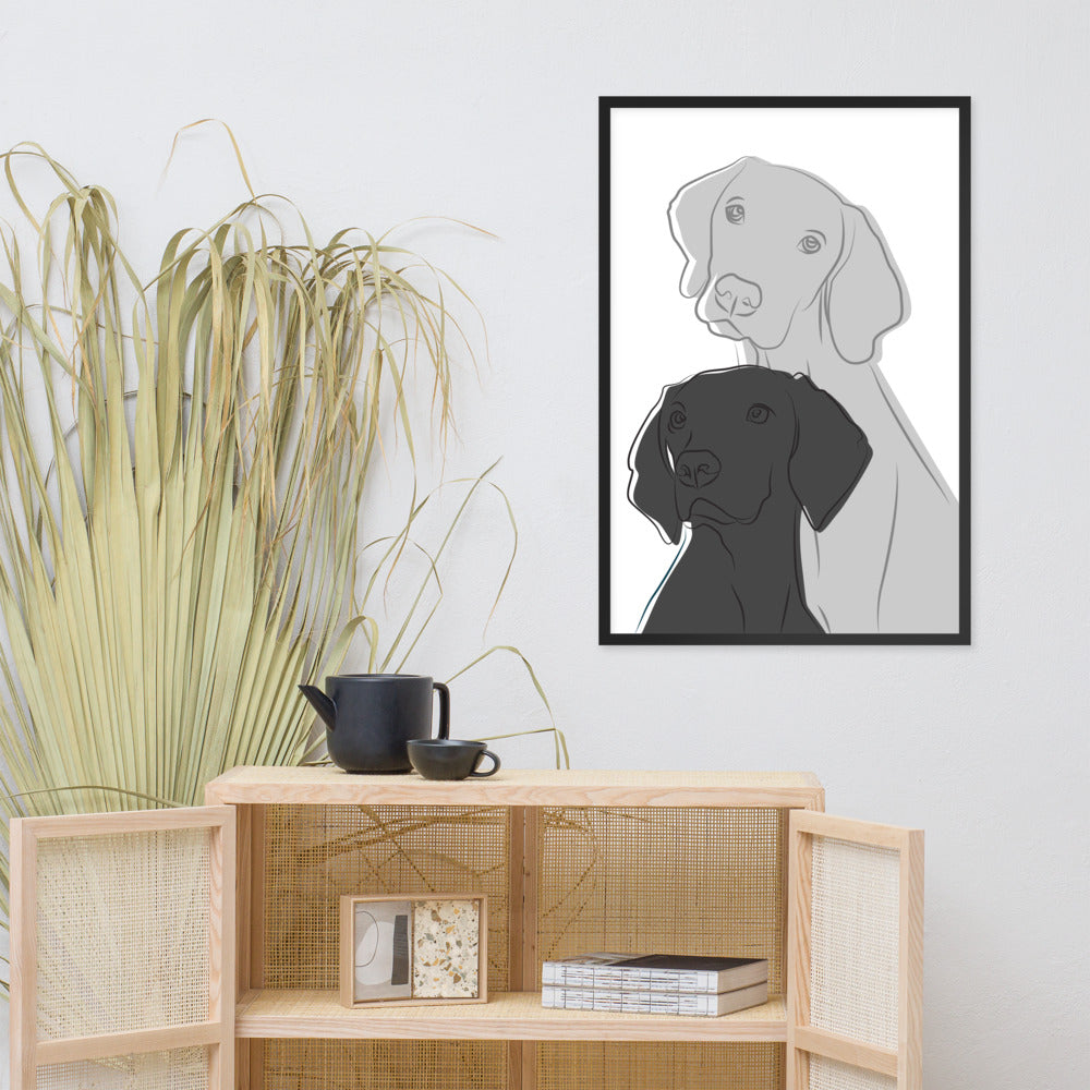 Two Dogs Framed Poster Dog Wall Art in Black Main image